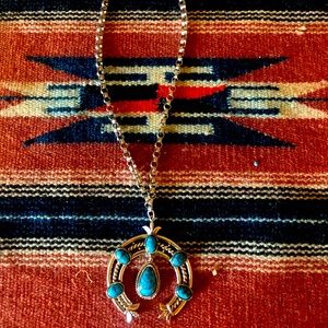 Vintage Turquoise Squash Blossom Chain Necklace